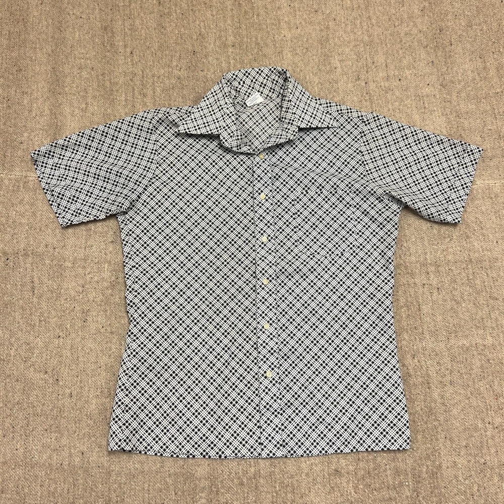 Vintage Challenger‎ Button Up Shirt Mens Medium White 1970s Texturized